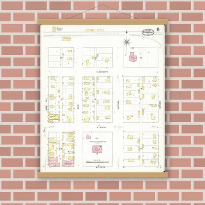 Old map wall art mockup — magnetic wood frame on brick wall — Sanborn Fire Insurance Map from Storm Lake, Buena Vista County, Iowa (1909), Sheet #0006