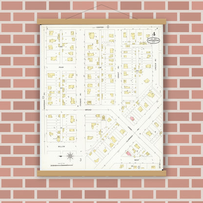 Old map wall art mockup — magnetic wood frame on brick wall — Sanborn Fire Insurance Map from Shenandoah, Page County, Iowa (1899), Sheet #0004
