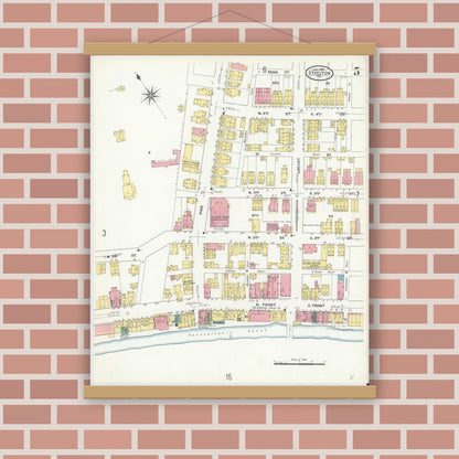 Old map wall art mockup — magnetic wood frame on brick wall — Sanborn Fire Insurance Map from Steelton, Dauphin County, Pennsylvania (1909), Sheet #0005