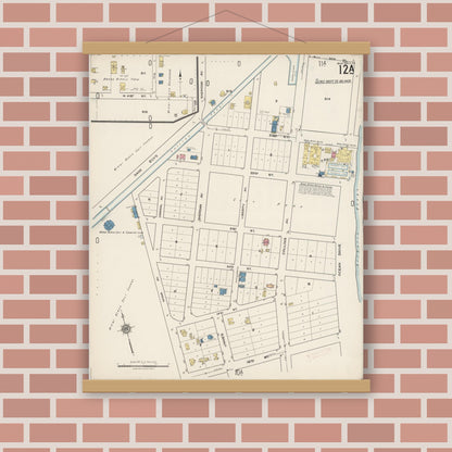 Old map wall art mockup — magnetic wood frame on brick wall — Sanborn Fire Insurance Map from Miami Beach, Dade County, Florida (1921), Sheet #0012