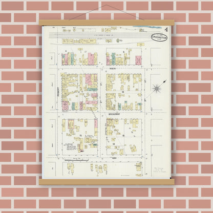 Old map wall art mockup — magnetic wood frame on brick wall — Sanborn Fire Insurance Map from Crookston, Polk County, Minnesota (1890), Sheet #0004