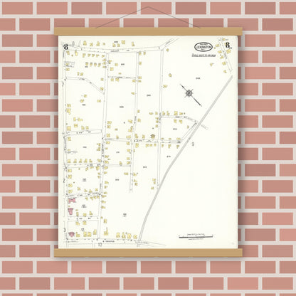Old map wall art mockup — magnetic wood frame on brick wall — Sanborn Fire Insurance Map from Lexington, Davidson County, North Carolina (1923), Sheet #0008