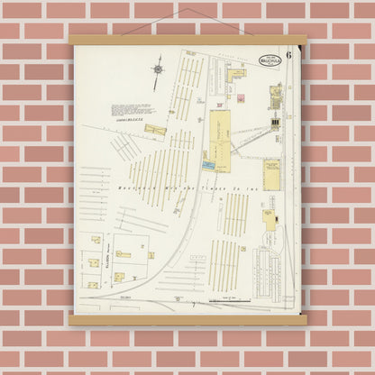 Old map wall art mockup — magnetic wood frame on brick wall — Sanborn Fire Insurance Map from Wauchula, Hardee County, Florida (1914), Sheet #0006