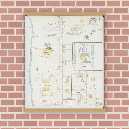 Old map wall art mockup — magnetic wood frame on brick wall — Sanborn Fire Insurance Map from Ripley, Brown County, Ohio (1895), Sheet #0007