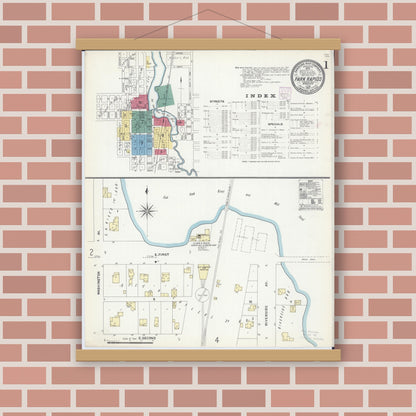 Old map wall art mockup — magnetic wood frame on brick wall — Sanborn Fire Insurance Map from Park Rapids, Hubbard County, Minnesota (1907) - Complete Map Set