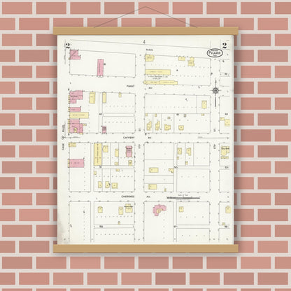 Old map wall art mockup — magnetic wood frame on brick wall — Sanborn Fire Insurance Map from Pharr, Hidalgo County, Texas (1925), Sheet #0002
