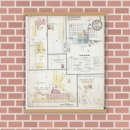 Old map wall art mockup — magnetic wood frame on brick wall — Sanborn Fire Insurance Map from North Baltimore, Wood County, Ohio (1893) - Complete Map Set