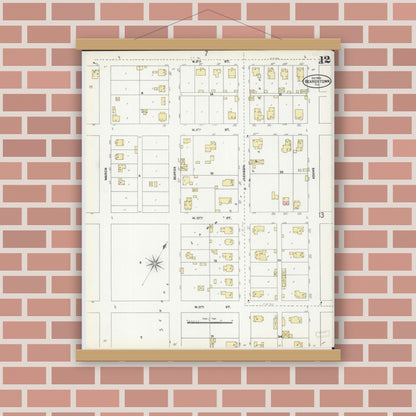 Old map wall art mockup — magnetic wood frame on brick wall — Sanborn Fire Insurance Map from Beardstown, Cass County, Illinois (1906), Sheet #0012