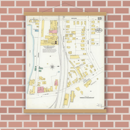 Old map wall art mockup — magnetic wood frame on brick wall — Sanborn Fire Insurance Map from Franklin, Venango County, Pennsylvania (1906), Sheet #0023