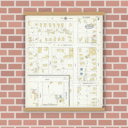 Old map wall art mockup — magnetic wood frame on brick wall — Sanborn Fire Insurance Map from Mount Morris, Ogle County, Illinois (1912), Sheet #0002
