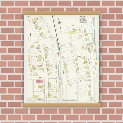 Old map wall art mockup — magnetic wood frame on brick wall — Sanborn Fire Insurance Map from Shamokin, Northumberland County, Pennsylvania (1913), Sheet #0030