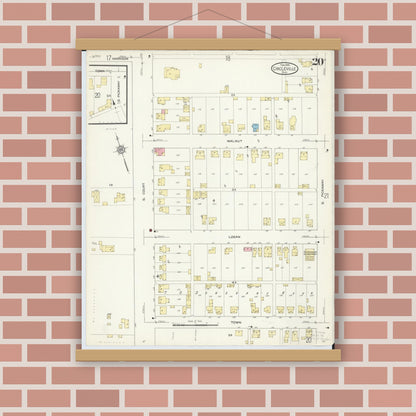 Old map wall art mockup — magnetic wood frame on brick wall — Sanborn Fire Insurance Map from Circleville, Pickaway County, Ohio (1914), Sheet #0020