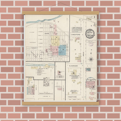 Old map wall art mockup — magnetic wood frame on brick wall — Sanborn Fire Insurance Map from Carthage, Jasper County, Missouri (1884) - Complete Map Set