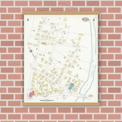 Old map wall art mockup — magnetic wood frame on brick wall — Sanborn Fire Insurance Map from Maynard, Middlesex County, Massachusetts (1924), Sheet #0004