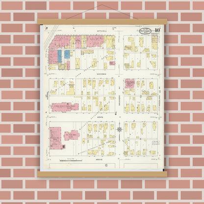 Old map wall art mockup — magnetic wood frame on brick wall — Sanborn Fire Insurance Map from Petoskey, Emmet County, Michigan (1913), Sheet #0010