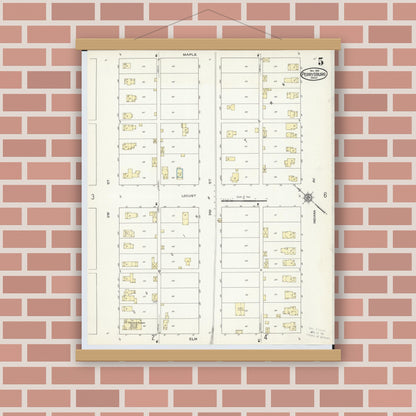 Old map wall art mockup — magnetic wood frame on brick wall — Sanborn Fire Insurance Map from Perrysburg, Wood County, Ohio (1914), Sheet #0005