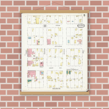 Old map wall art mockup — magnetic wood frame on brick wall — Sanborn Fire Insurance Map from Winterset, Madison County, Iowa (1893), Sheet #0003