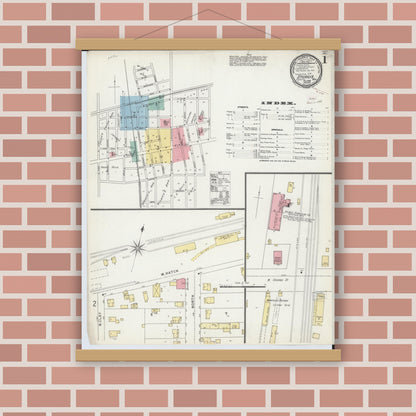 Old map wall art mockup — magnetic wood frame on brick wall — Sanborn Fire Insurance Map from Sturgis, Saint Joseph County, Michigan (1895) - Complete Map Set