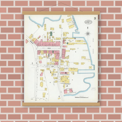 Old map wall art mockup — magnetic wood frame on brick wall — Sanborn Fire Insurance Map from Coxsackie, Greene County, New York (1902), Sheet #0003