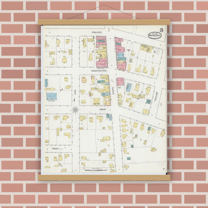 Old map wall art mockup — magnetic wood frame on brick wall — Sanborn Fire Insurance Map from Marengo, McHenry County, Illinois (1893), Sheet #0003