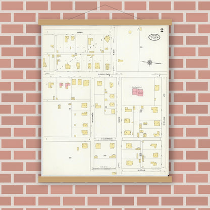 Old map wall art mockup — magnetic wood frame on brick wall — Sanborn Fire Insurance Map from Tyler, Smith County, Texas (1912), Sheet #0002