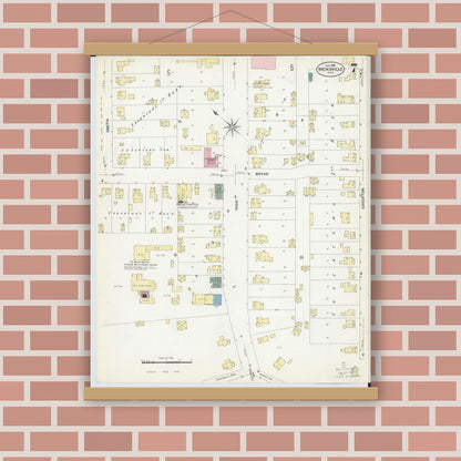 Old map wall art mockup — magnetic wood frame on brick wall — Sanborn Fire Insurance Map from Hicksville, Defiance County, Ohio (1908), Sheet #0007