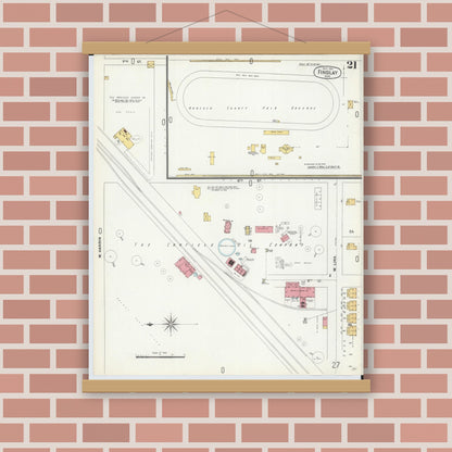 Old map wall art mockup — magnetic wood frame on brick wall — Sanborn Fire Insurance Map from Findlay, Hancock County, Ohio (1901), Sheet #0021
