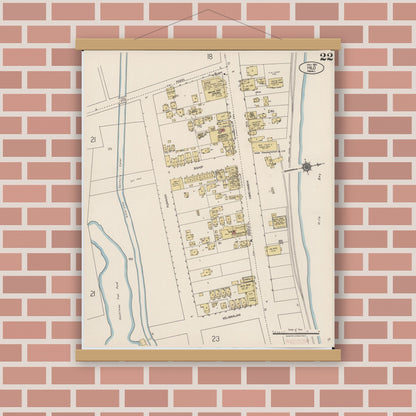 Old map wall art mockup — magnetic wood frame on brick wall — Sanborn Fire Insurance Map from Hilo, Hawaii County, Hawaii (1921), Sheet #0022