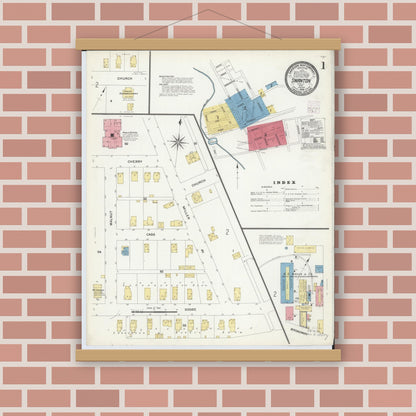 Old map wall art mockup — magnetic wood frame on brick wall — Sanborn Fire Insurance Map from Swanton, Fulton County, Ohio (1908) - Complete Map Set