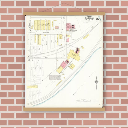 Old map wall art mockup — magnetic wood frame on brick wall — Sanborn Fire Insurance Map from Fort Madison, Lee County, Iowa (1913), Sheet #0027