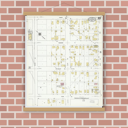 Old map wall art mockup — magnetic wood frame on brick wall — Sanborn Fire Insurance Map from Alpena, Alpena County, Michigan (1910), Sheet #0019