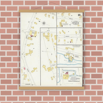 Old map wall art mockup — magnetic wood frame on brick wall — Sanborn Fire Insurance Map from Rockland, Plymouth County, Massachusetts (1906), Sheet #0013