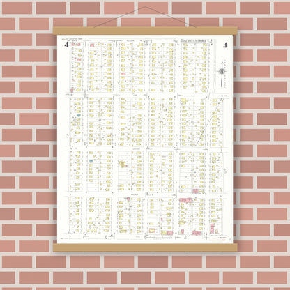 Old map wall art mockup — magnetic wood frame on brick wall — Sanborn Fire Insurance Map from Valley Junction, Polk County, Iowa (1937), Sheet #0004
