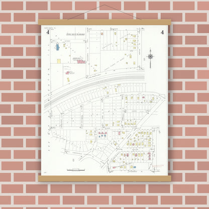 Old map wall art mockup — magnetic wood frame on brick wall — Sanborn Fire Insurance Map from Glen Ellyn, Du Page County, Illinois (1940), Sheet #0004