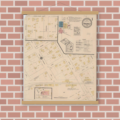 Old map wall art mockup — magnetic wood frame on brick wall — Sanborn Fire Insurance Map from Fowlerville, Livingston County, Michigan (1922) - Complete Map Set