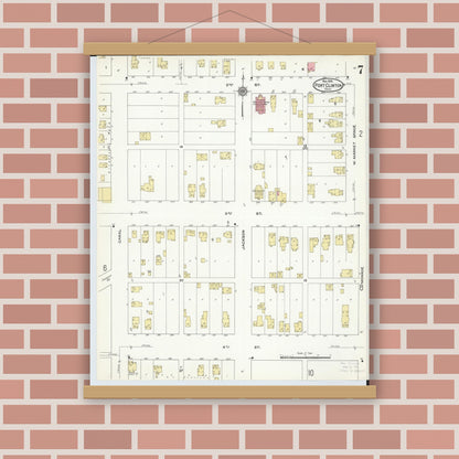 Old map wall art mockup — magnetic wood frame on brick wall — Sanborn Fire Insurance Map from Port Clinton, Ottawa County, Ohio (1910), Sheet #0007