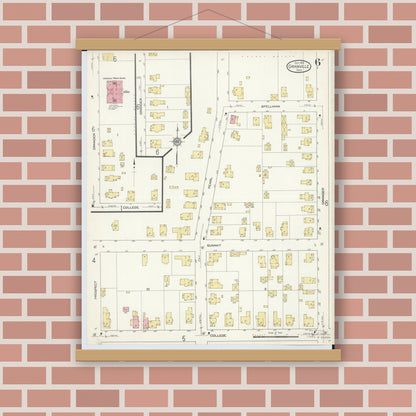 Old map wall art mockup — magnetic wood frame on brick wall — Sanborn Fire Insurance Map from Granville, Licking County, Ohio (1913), Sheet #0006