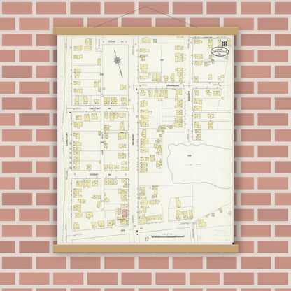 Old map wall art mockup — magnetic wood frame on brick wall — Sanborn Fire Insurance Map from Carbondale, Lackawanna County, Pennsylvania (1912), Sheet #0018