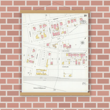 Old map wall art mockup — magnetic wood frame on brick wall — Sanborn Fire Insurance Map from El Paso, El Paso County, Texas (1900), Sheet #0018