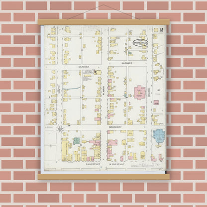 Old map wall art mockup — magnetic wood frame on brick wall — Sanborn Fire Insurance Map from Barnesville, Belmont County, Ohio (1893), Sheet #0002