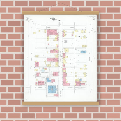 Old map wall art mockup — magnetic wood frame on brick wall — Sanborn Fire Insurance Map from Saint Clairsville, Belmont County, Ohio (1946), Sheet #0003