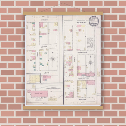 Old map wall art mockup — magnetic wood frame on brick wall — Sanborn Fire Insurance Map from La Grange, Lewis County, Missouri (1885), Sheet #0001