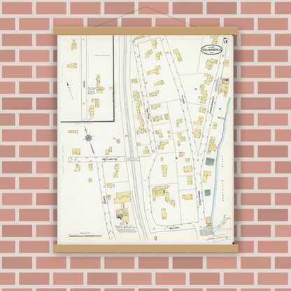 Old map wall art mockup — magnetic wood frame on brick wall — Sanborn Fire Insurance Map from Shelburne Falls, Franklin County, Massachusetts (1910), Sheet #0005