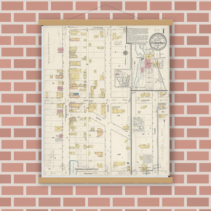 Old map wall art mockup — magnetic wood frame on brick wall — Sanborn Fire Insurance Map from Saint Croix Falls, Polk County, Wisconsin (1917) - Complete Map Set