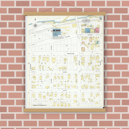 Old map wall art mockup — magnetic wood frame on brick wall — Sanborn Fire Insurance Map from Houghton, Houghton County, Michigan (1908), Sheet #0005