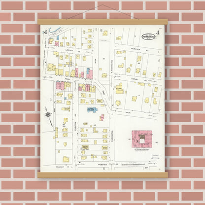 Old map wall art mockup — magnetic wood frame on brick wall — Sanborn Fire Insurance Map from Port Washington, Nassau County, New York (1925), Sheet #0004