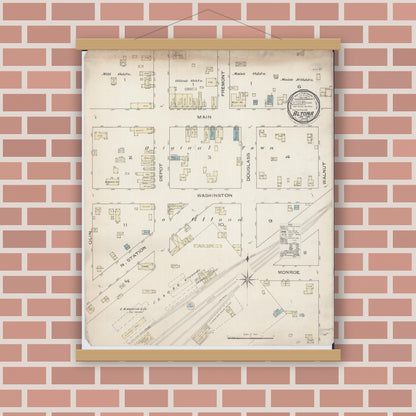 Old map wall art mockup — magnetic wood frame on brick wall — Sanborn Fire Insurance Map from Altona, Knox County, Illinois (1886), Sheet #0001