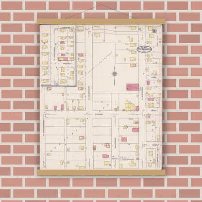 Old map wall art mockup — magnetic wood frame on brick wall — Sanborn Fire Insurance Map from Port Washington, Ozaukee County, Wisconsin (1922), Sheet #0010