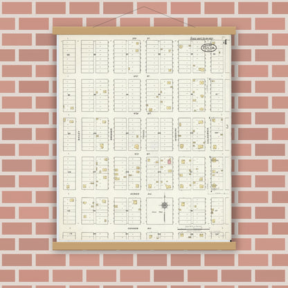 Old map wall art mockup — magnetic wood frame on brick wall — Sanborn Fire Insurance Map from Tulia, Swisher County, Texas (1921), Sheet #0004
