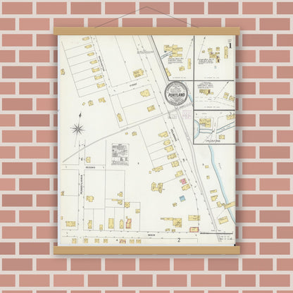 Old map wall art mockup — magnetic wood frame on brick wall — Sanborn Fire Insurance Map from Portland, Northampton County, Pennsylvania (1904) - Complete Map Set